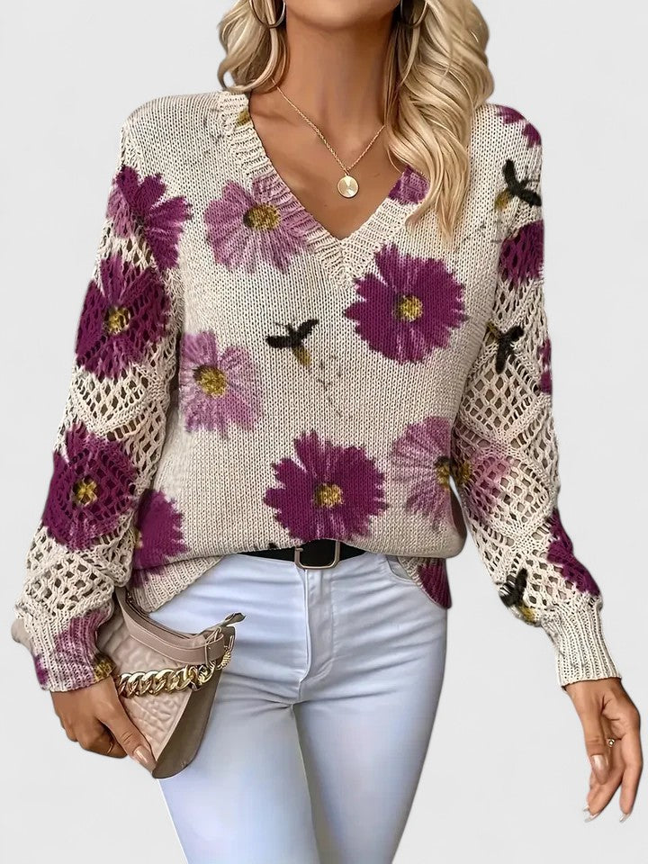 Flora™ | Luksus Strikket Sweater Med  Blomsterprint