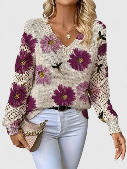 Flora™ | Luksus Strikket Sweater Med  Blomsterprint