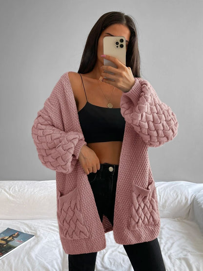 Elin™ | Åben Cardigan Med Flettede Lommer