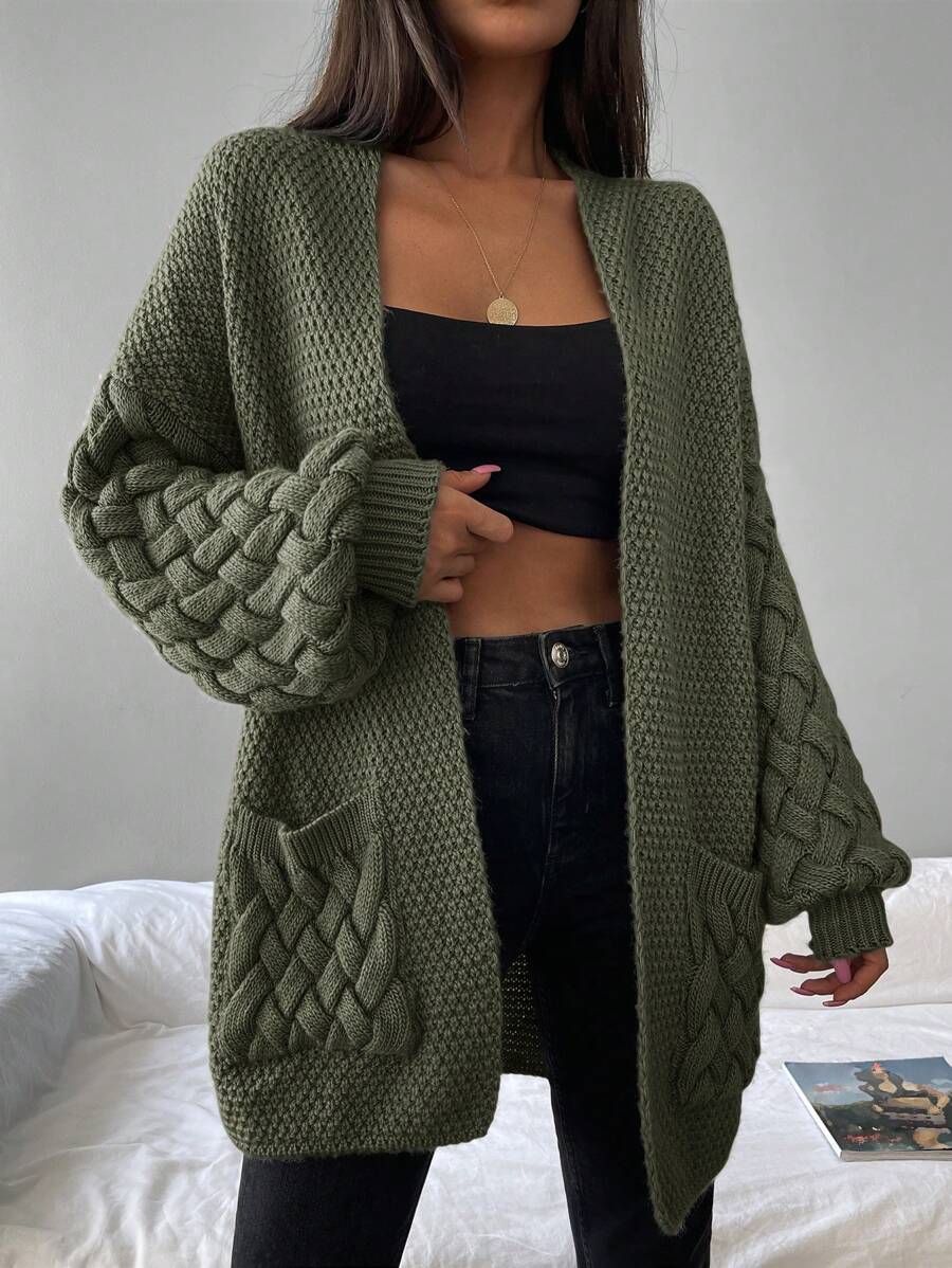 Elin™ | Åben Cardigan Med Flettede Lommer