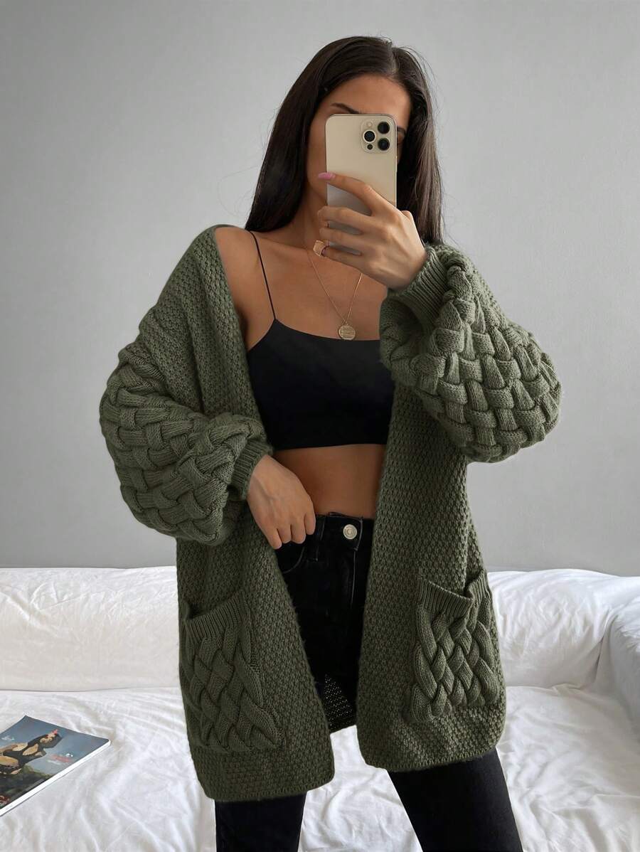 Elin™ | Åben Cardigan Med Flettede Lommer