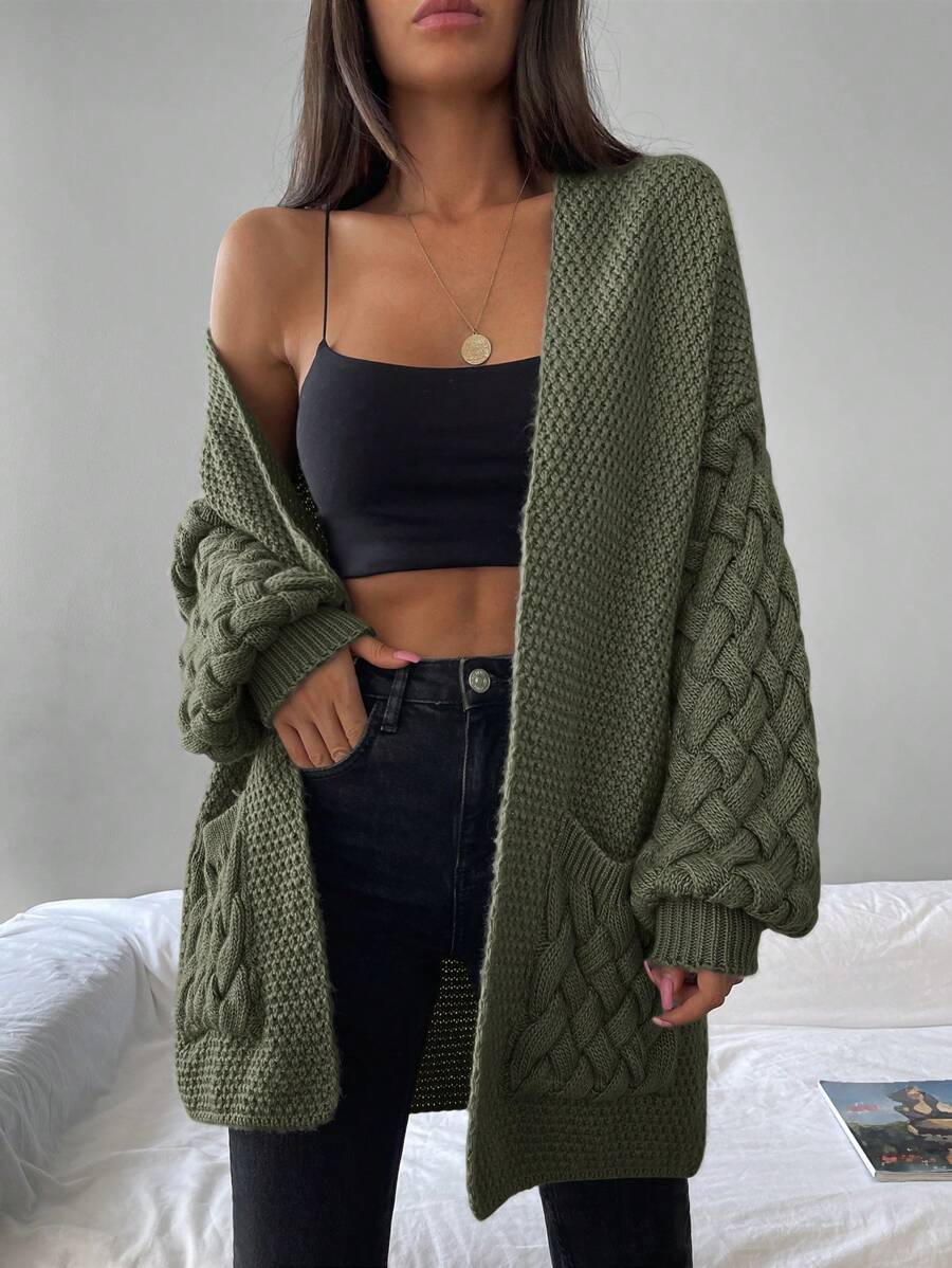 Elin™ | Åben Cardigan Med Flettede Lommer
