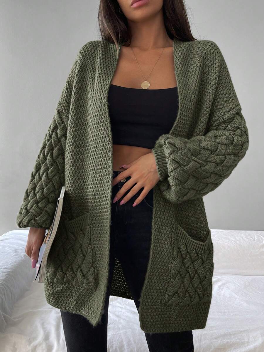 Elin™ | Åben Cardigan Med Flettede Lommer