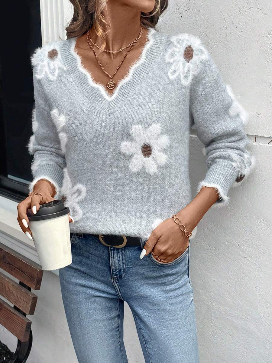 Fleur™ | Striktrøje Med Blomsterdetaljer