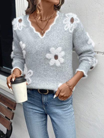 Fleur™ | Striktrøje Med Blomsterdetaljer