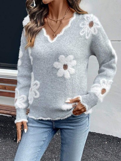 Fleur™ | Striktrøje Med Blomsterdetaljer