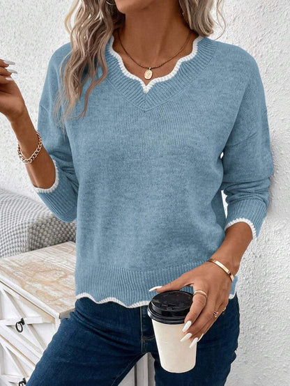 Sofie™ | Striktrøje Med Bølget V-Udskæring