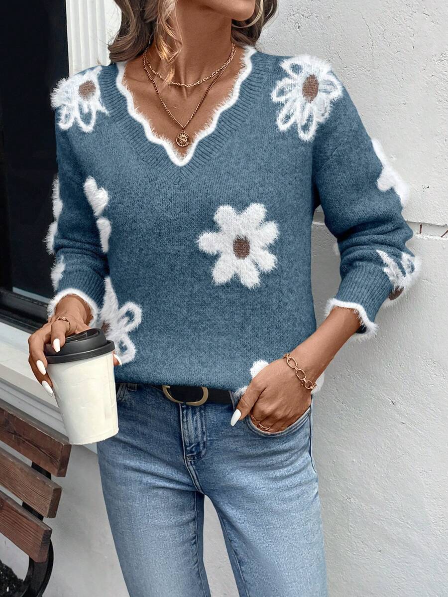 Fleur™ | Striktrøje Med Blomsterdetaljer