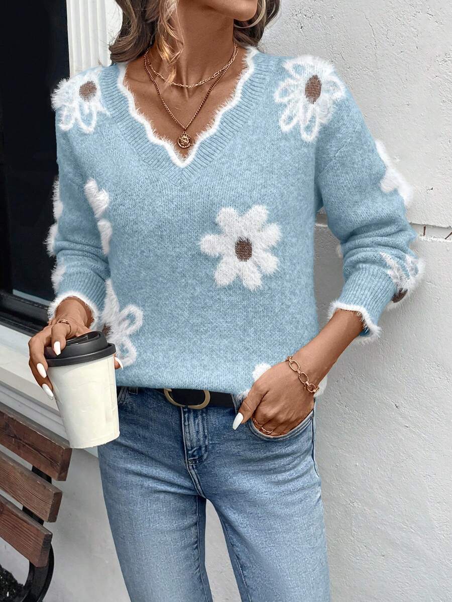 Fleur™ | Striktrøje Med Blomsterdetaljer