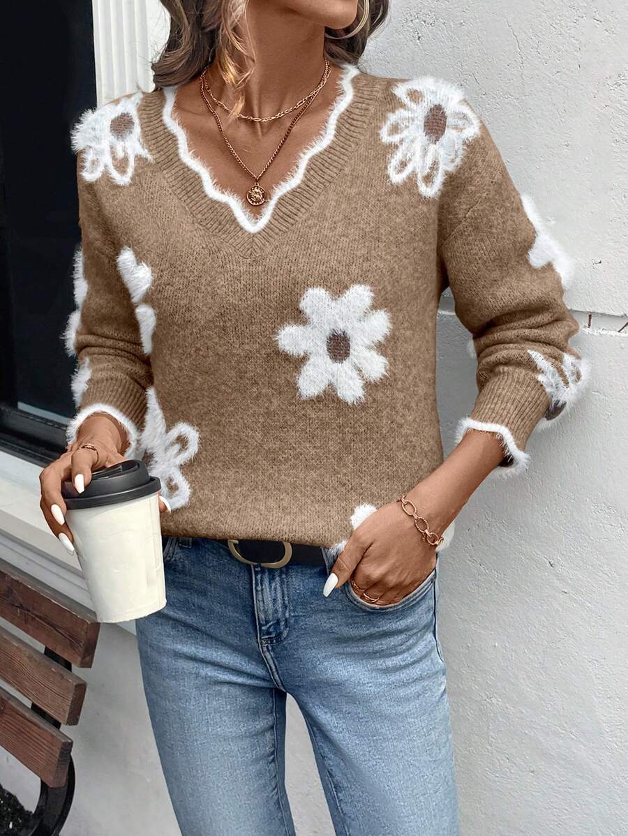 Fleur™ | Striktrøje Med Blomsterdetaljer