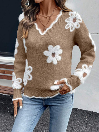 Fleur™ | Striktrøje Med Blomsterdetaljer