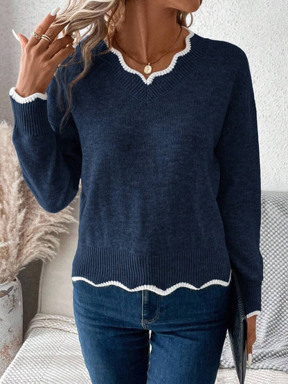 Sofie™ | Striktrøje Med Bølget V-Udskæring
