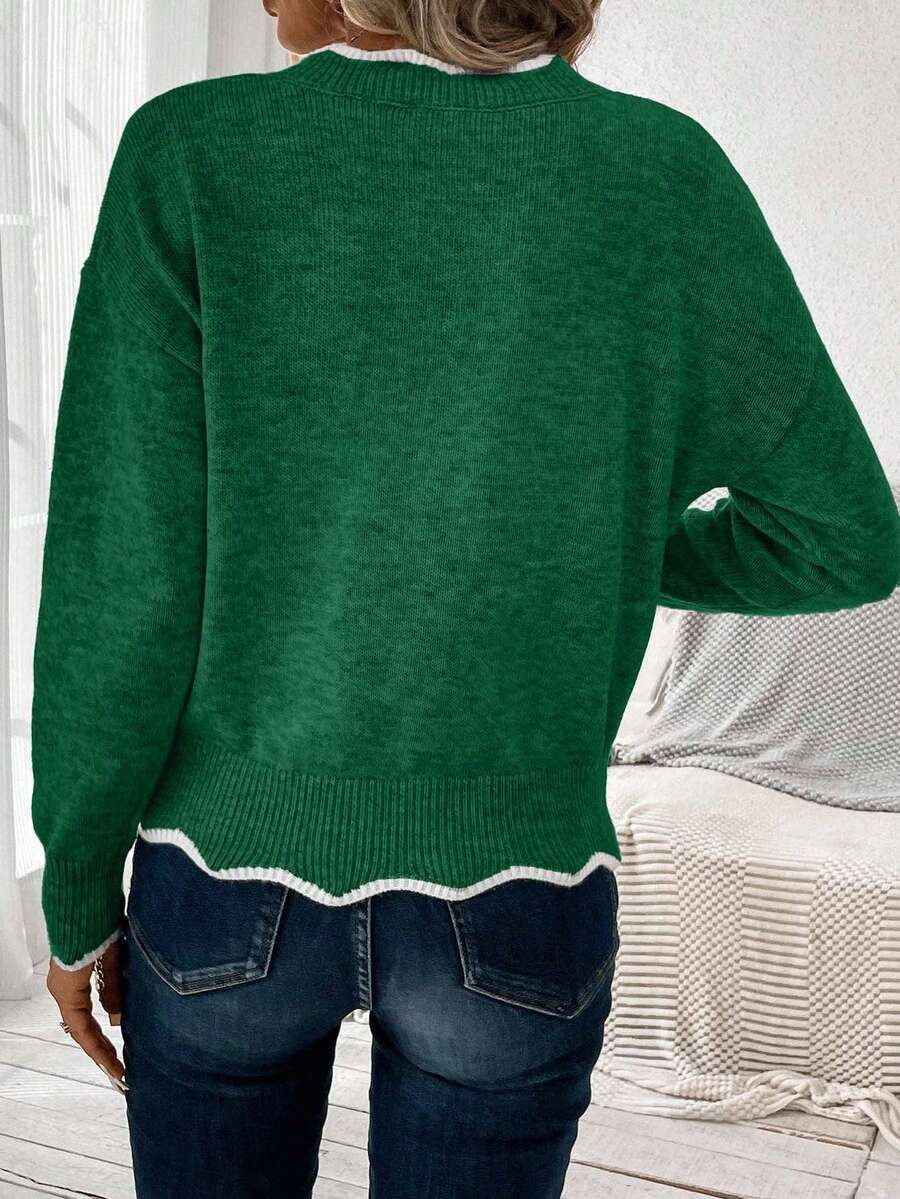 Sofie™ | Striktrøje Med Bølget V-Udskæring