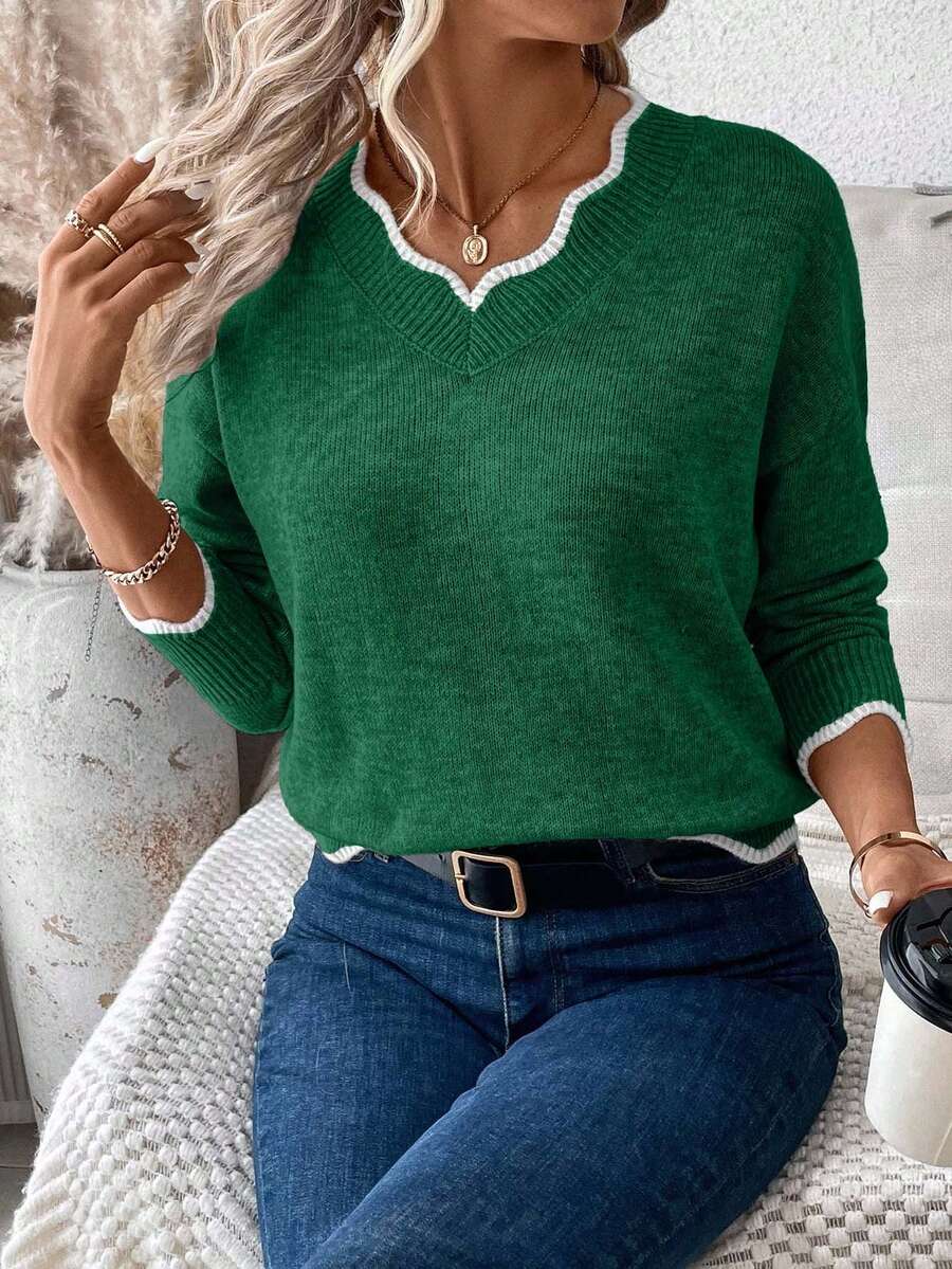 Sofie™ | Striktrøje Med Bølget V-Udskæring