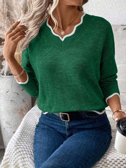 Sofie™ | Striktrøje Med Bølget V-Udskæring