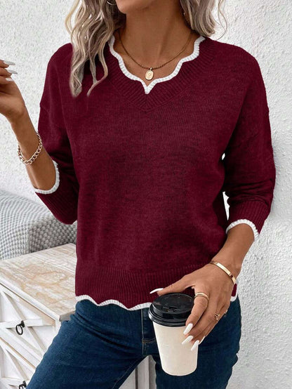 Sofie™ | Striktrøje Med Bølget V-Udskæring