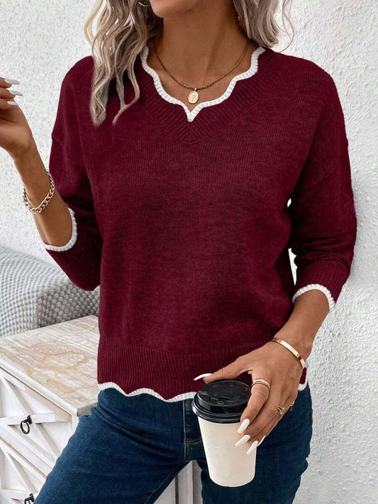 Sofie™ | Striktrøje Med Bølget V-Udskæring