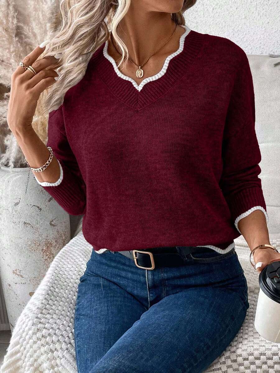 Sofie™ | Striktrøje Med Bølget V-Udskæring