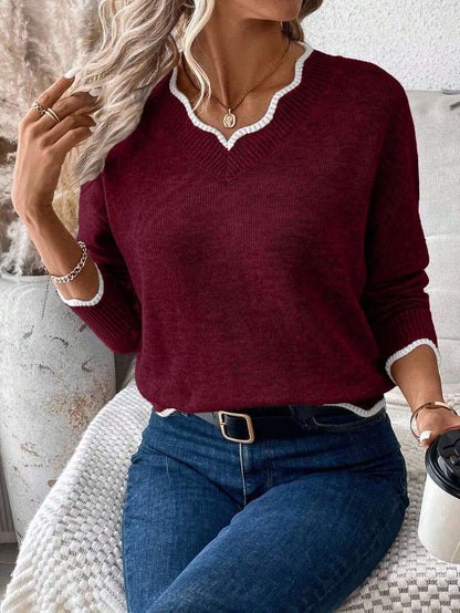 Sofie™ | Striktrøje Med Bølget V-Udskæring