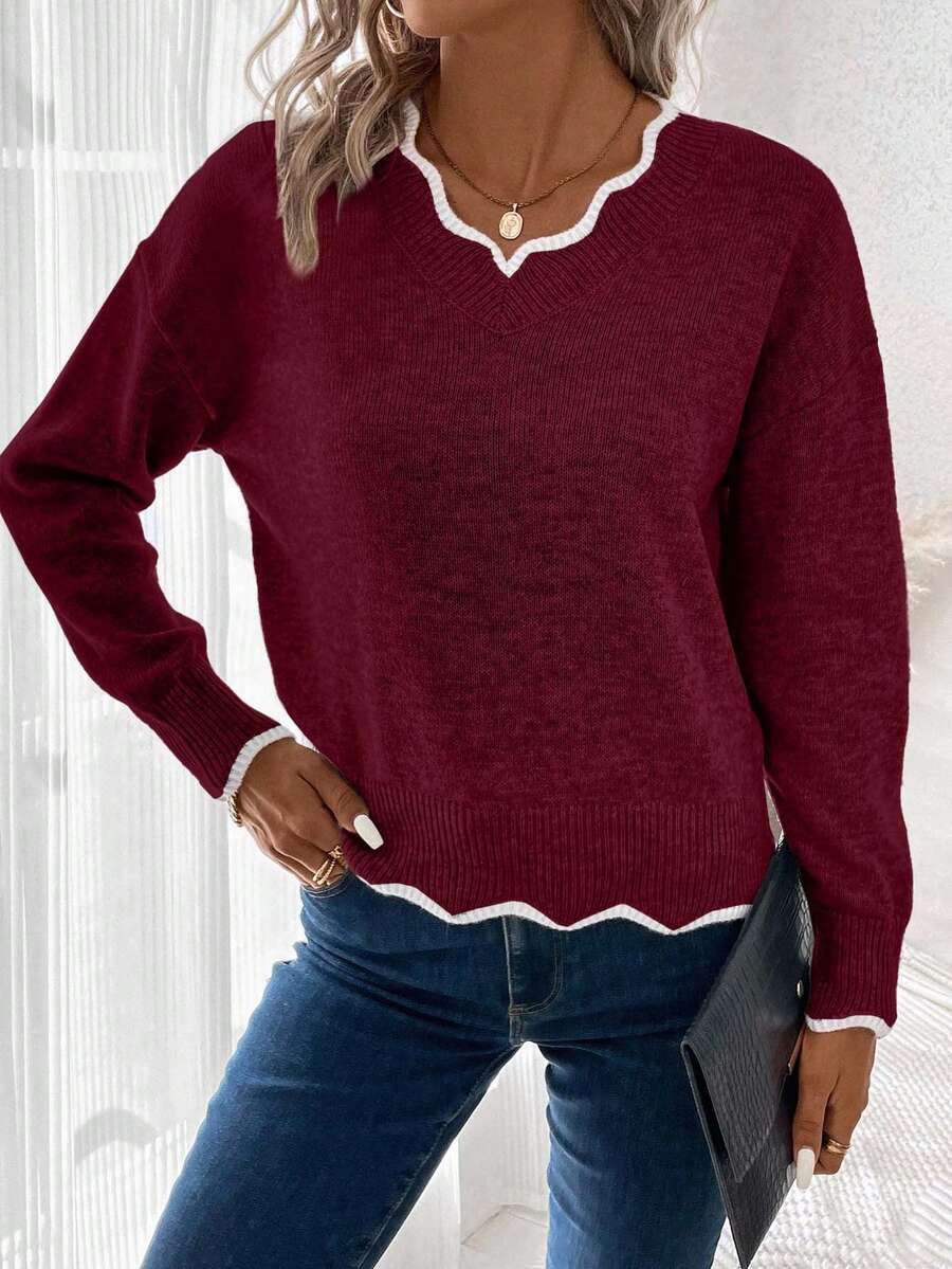 Sofie™ | Striktrøje Med Bølget V-Udskæring