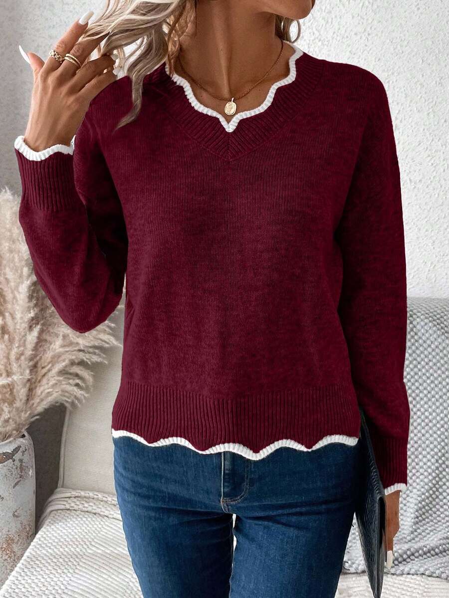 Sofie™ | Striktrøje Med Bølget V-Udskæring