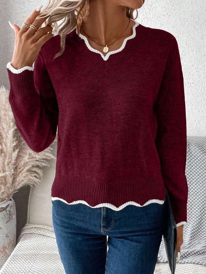 Sofie™ | Striktrøje Med Bølget V-Udskæring