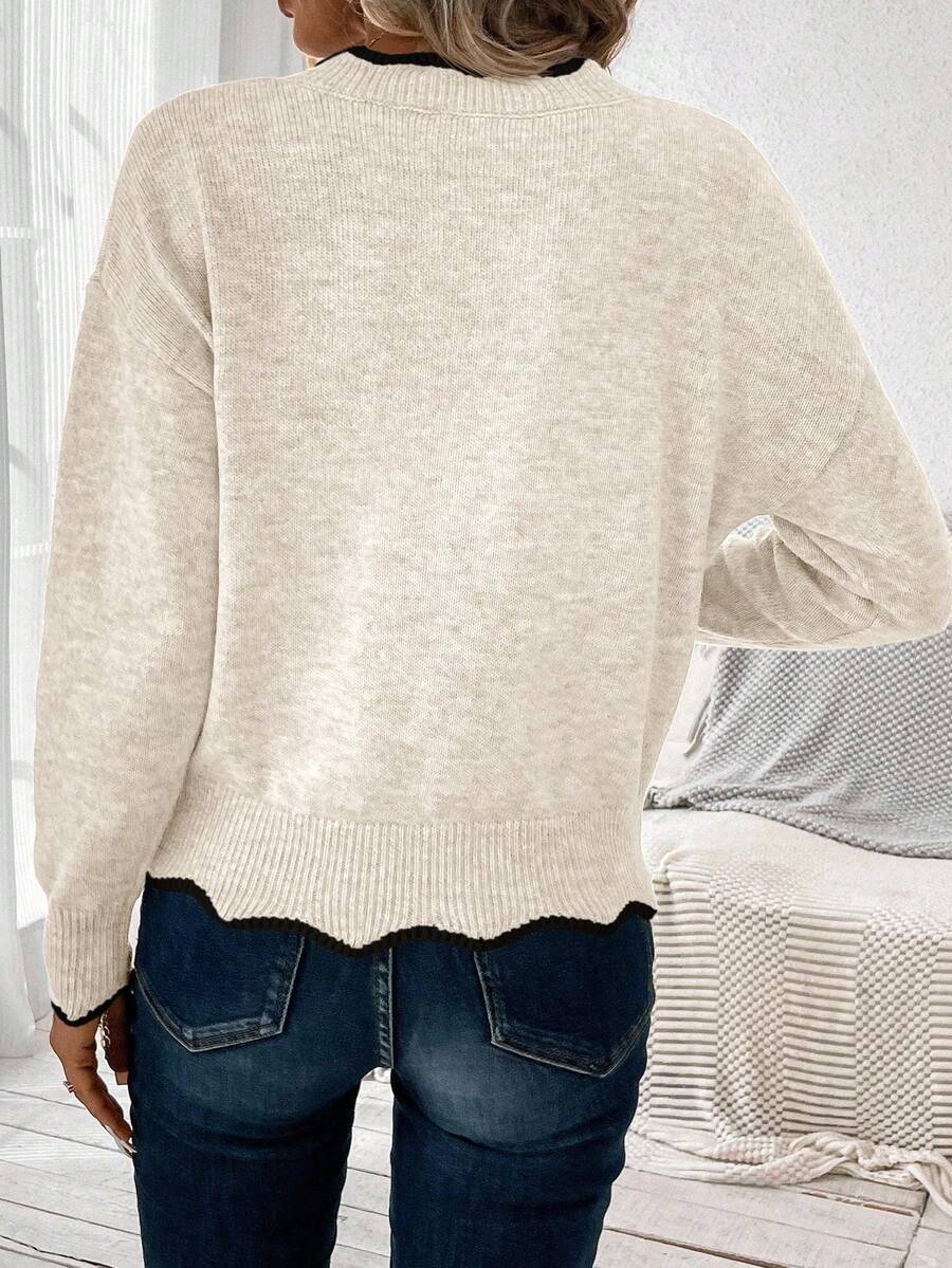 Sofie™ | Striktrøje Med Bølget V-Udskæring