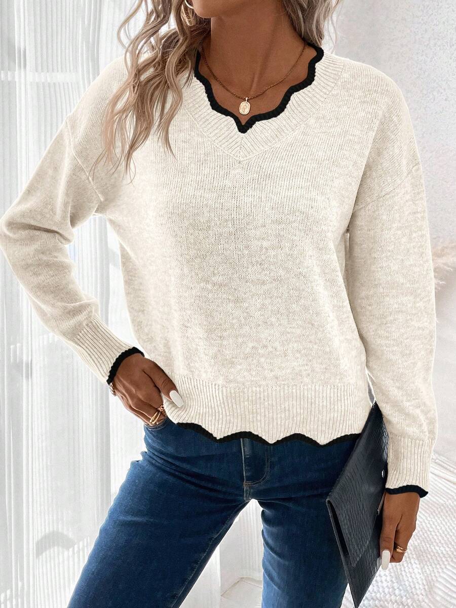 Sofie™ | Striktrøje Med Bølget V-Udskæring