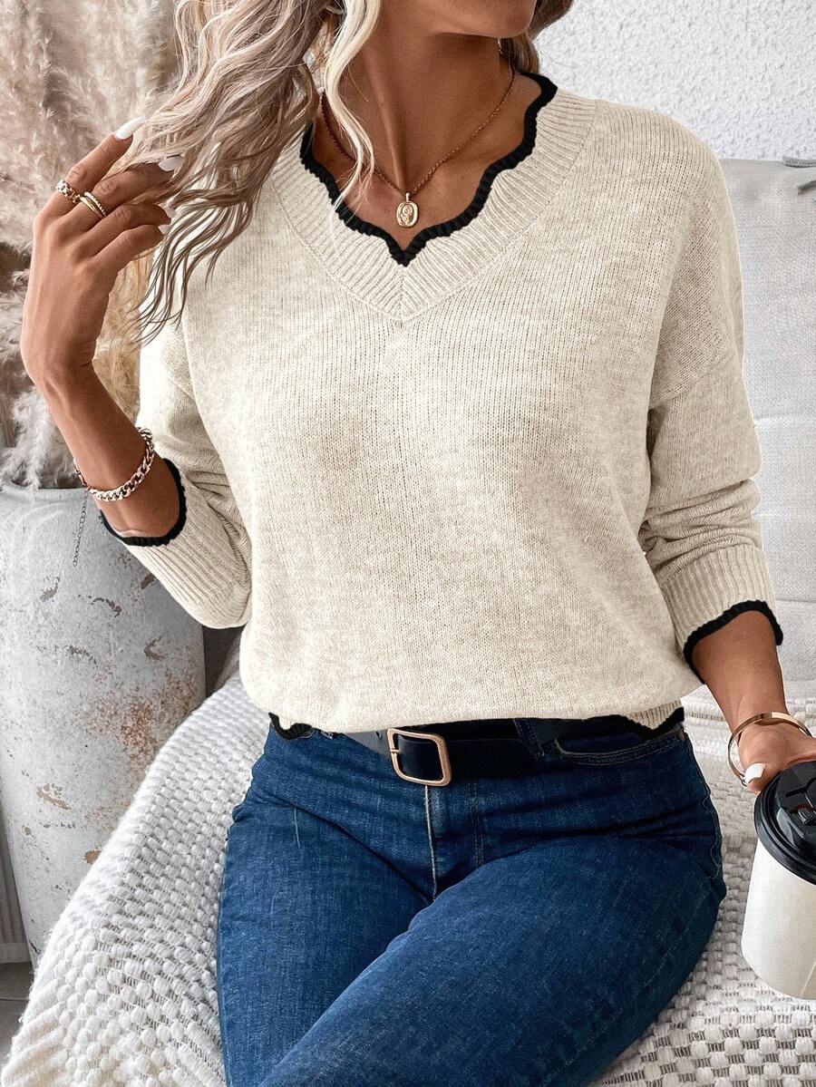 Sofie™ | Striktrøje Med Bølget V-Udskæring