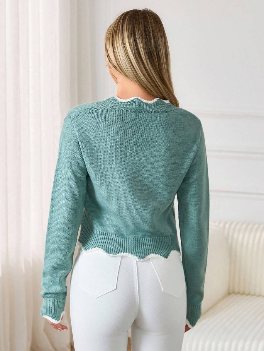 Sofie™ | Striktrøje Med Bølget V-Udskæring