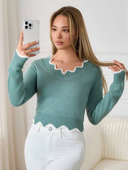 Sofie™ | Striktrøje Med Bølget V-Udskæring