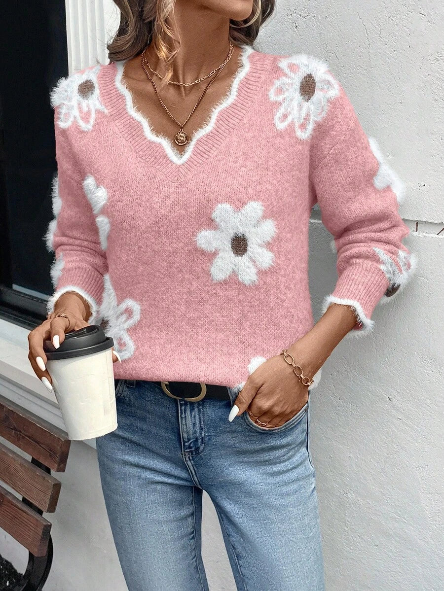 Fleur™ | Striktrøje Med Blomsterdetaljer