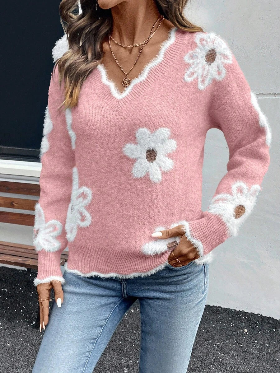 Fleur™ | Striktrøje Med Blomsterdetaljer