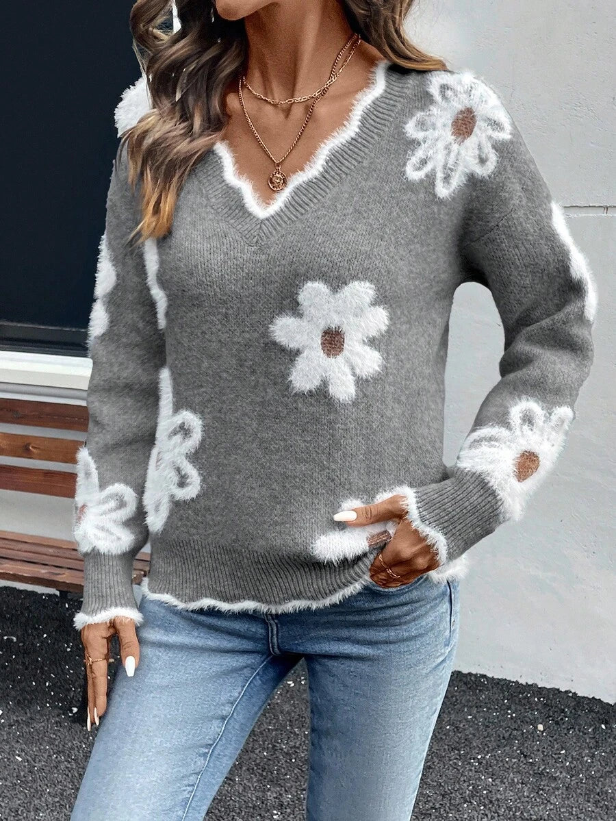 Fleur™ | Striktrøje Med Blomsterdetaljer