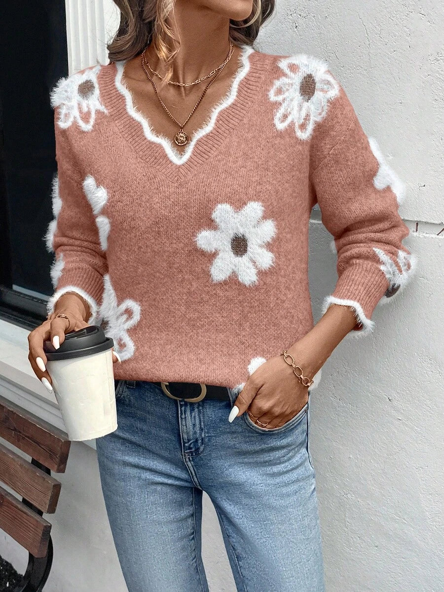 Fleur™ | Striktrøje Med Blomsterdetaljer