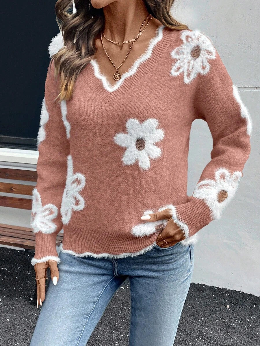 Fleur™ | Striktrøje Med Blomsterdetaljer