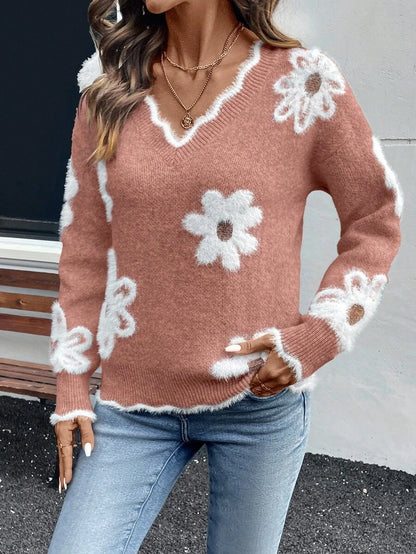 Fleur™ | Striktrøje Med Blomsterdetaljer