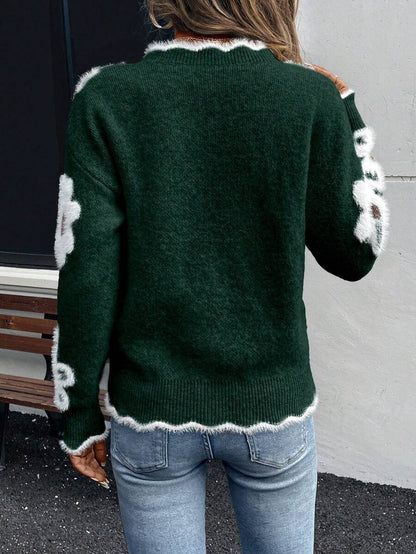 Fleur™ | Striktrøje Med Blomsterdetaljer