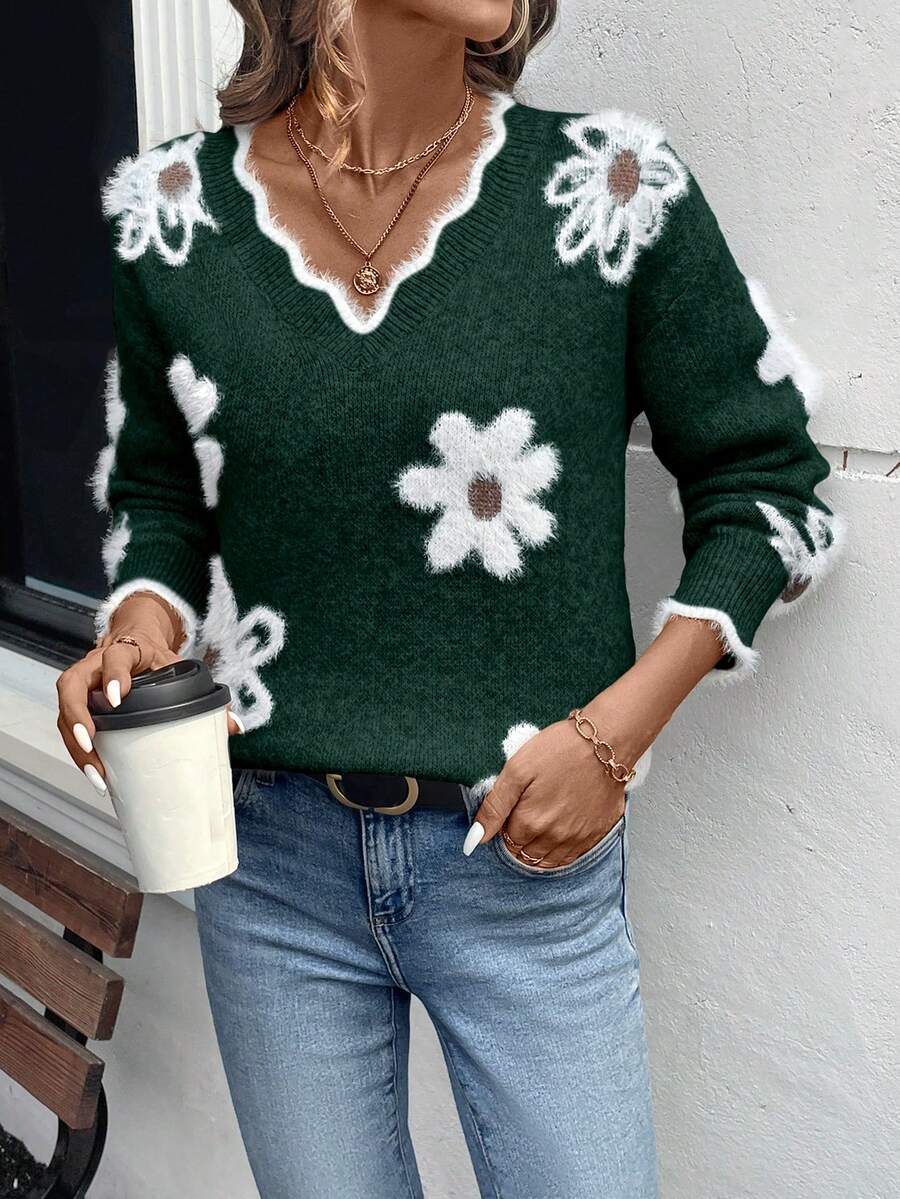 Fleur™ | Striktrøje Med Blomsterdetaljer