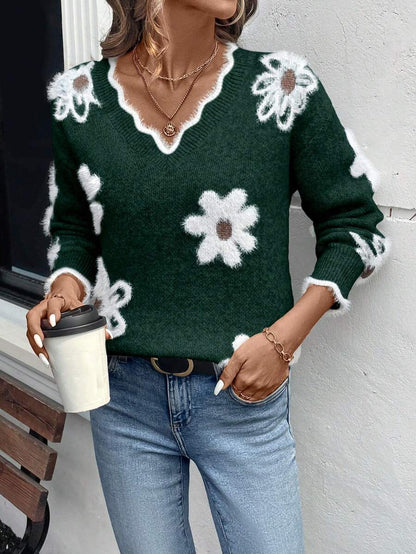 Fleur™ | Striktrøje Med Blomsterdetaljer