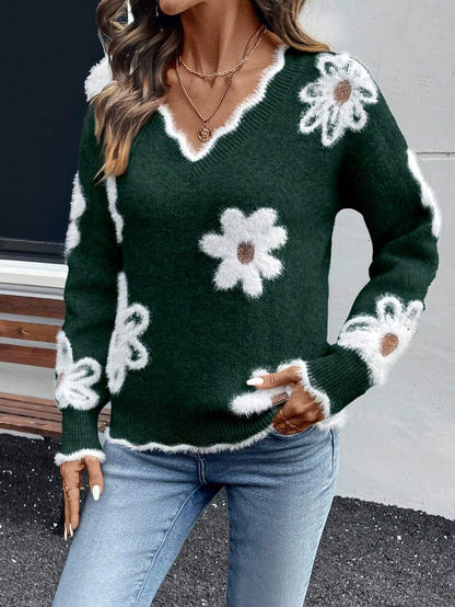 Fleur™ | Striktrøje Med Blomsterdetaljer