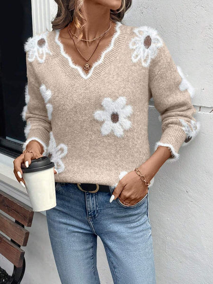 Fleur™ | Striktrøje Med Blomsterdetaljer