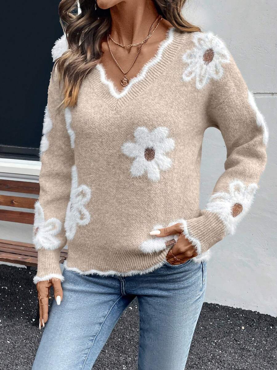 Fleur™ | Striktrøje Med Blomsterdetaljer