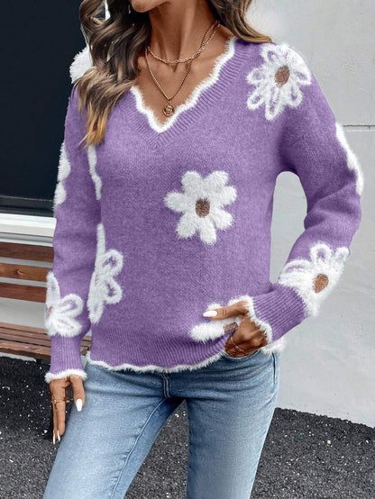 Fleur™ | Striktrøje Med Blomsterdetaljer