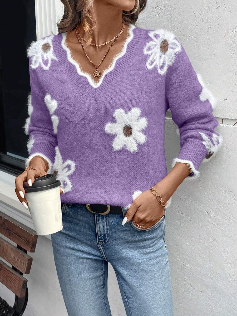 Fleur™ | Striktrøje Med Blomsterdetaljer