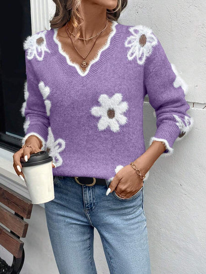 Fleur™ | Striktrøje Med Blomsterdetaljer