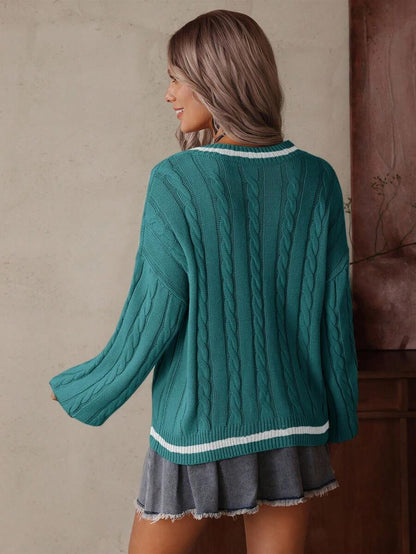 Claire™ | Preppy Kabelstrik Med Dyb V-Hals