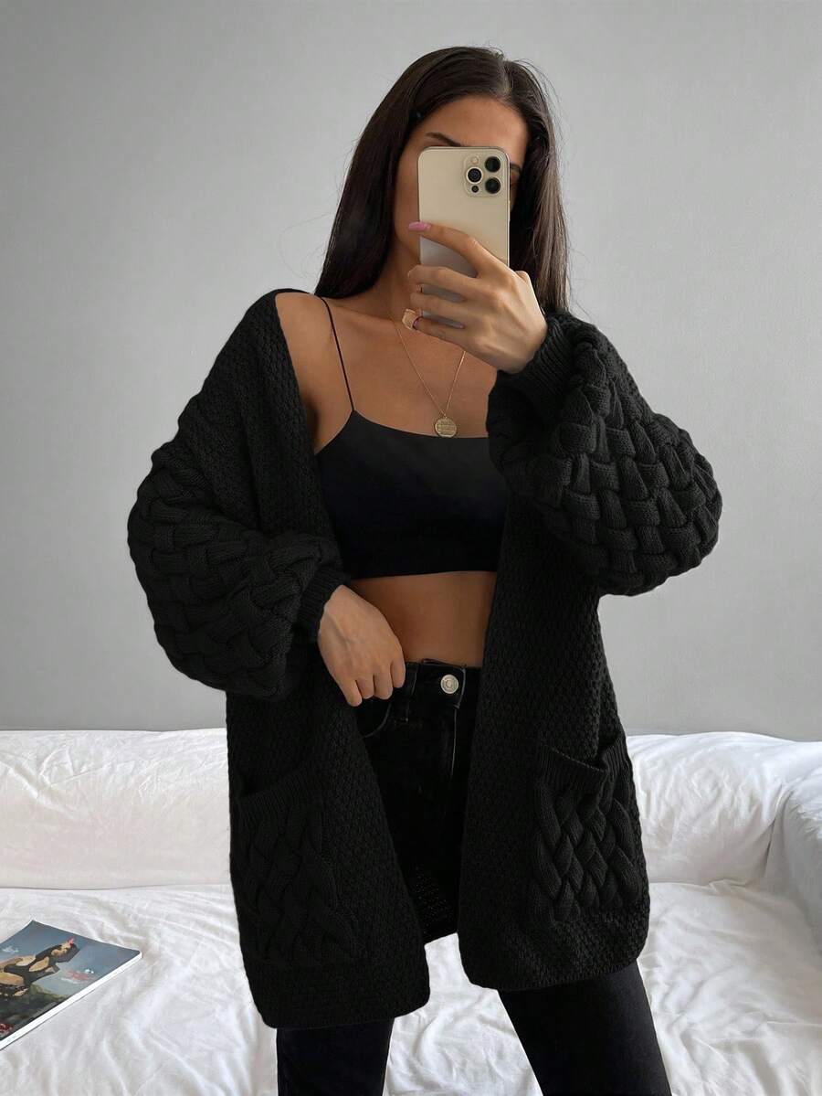 Elin™ | Åben Cardigan Med Flettede Lommer