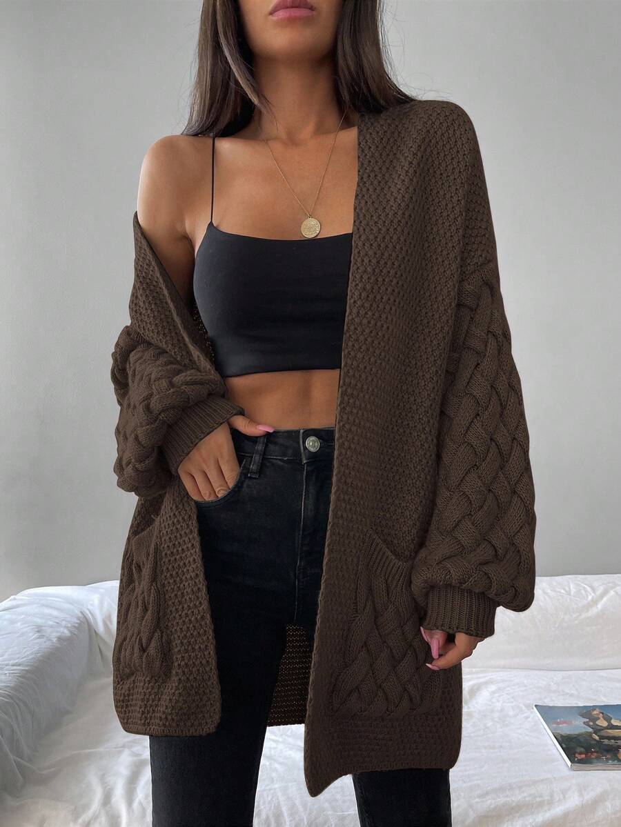 Elin™ | Åben Cardigan Med Flettede Lommer