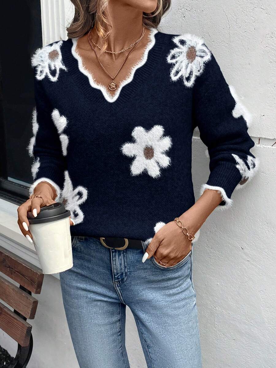 Fleur™ | Striktrøje Med Blomsterdetaljer